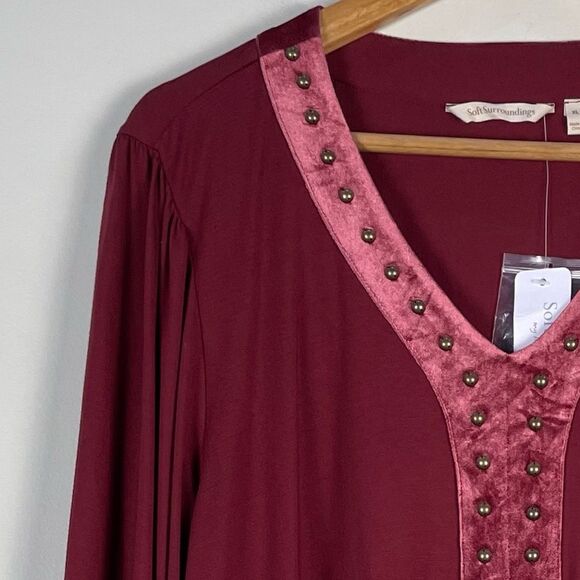 Soft Surroundings Adornment Velvet Trim Tunic Top‎ XL NEW Studded Jersey Knit - Picture 6 of 12